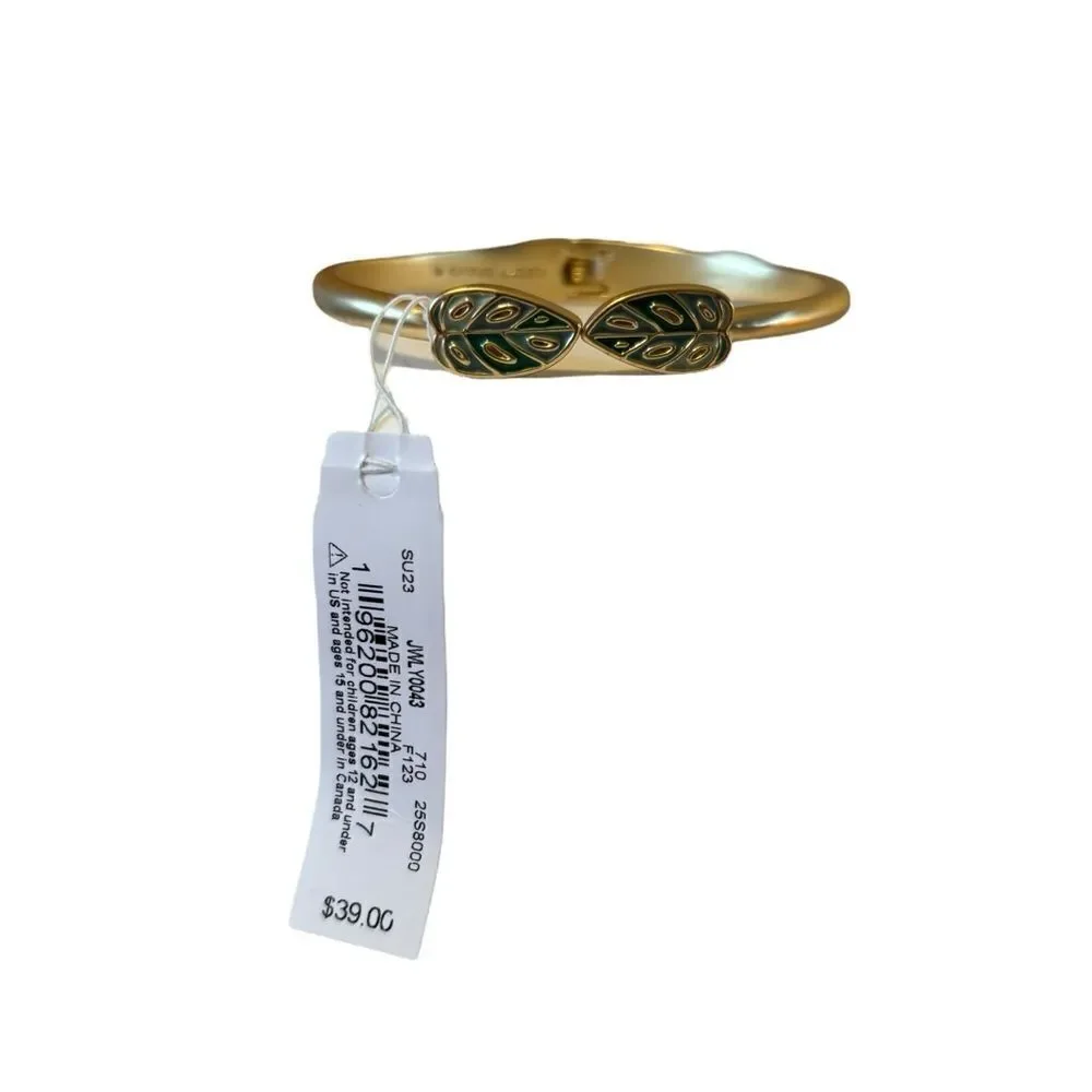 Lucky Brand Matte Gold & Green Leaf Hinge Cuff